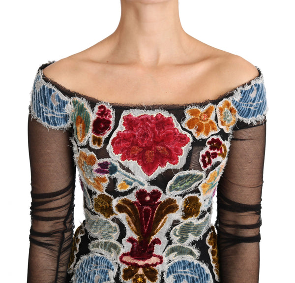 Elegant Floral Applique Long Sleeve Top Dolce & Gabbana