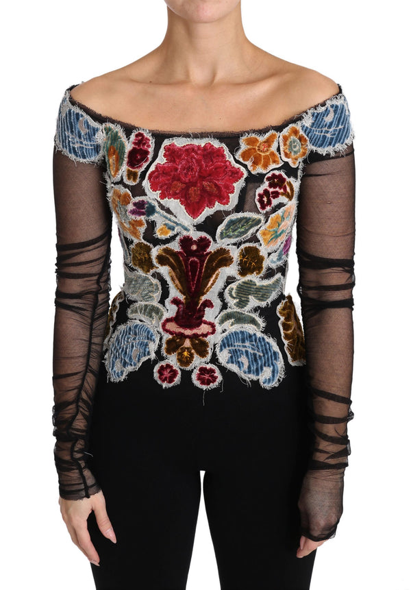 Elegant Floral Applique Long Sleeve Top Dolce & Gabbana