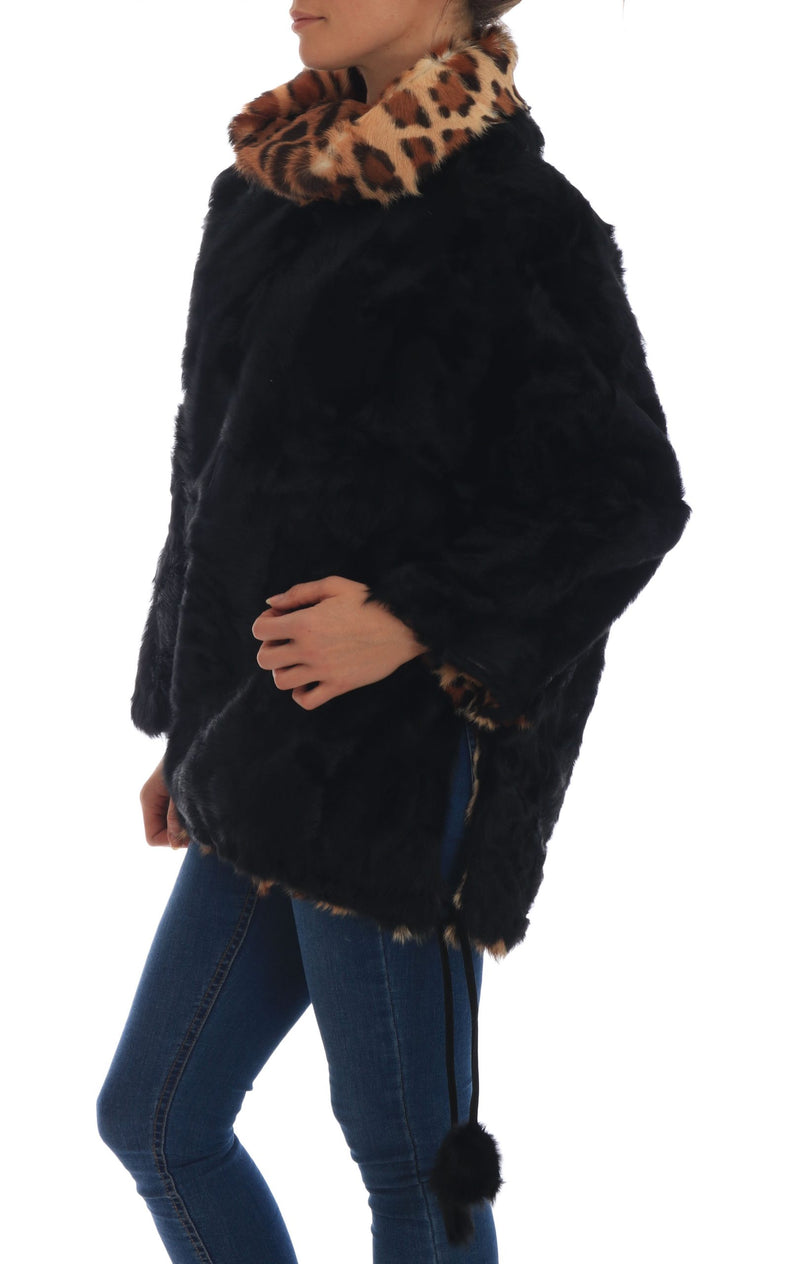 Elegant Black Lamb Fur Short Coat Dolce & Gabbana