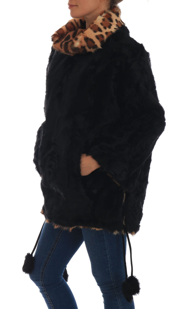 Elegant Black Lamb Fur Short Coat Dolce & Gabbana