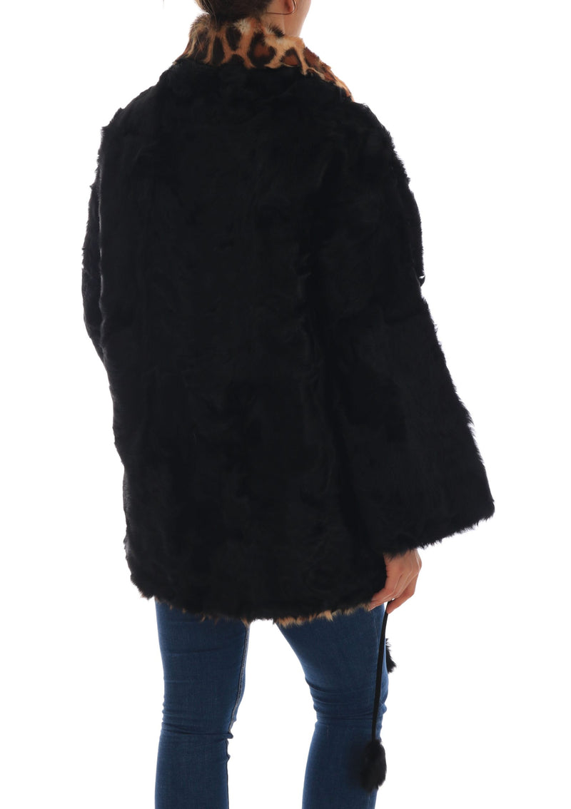 Elegant Black Lamb Fur Short Coat Dolce & Gabbana