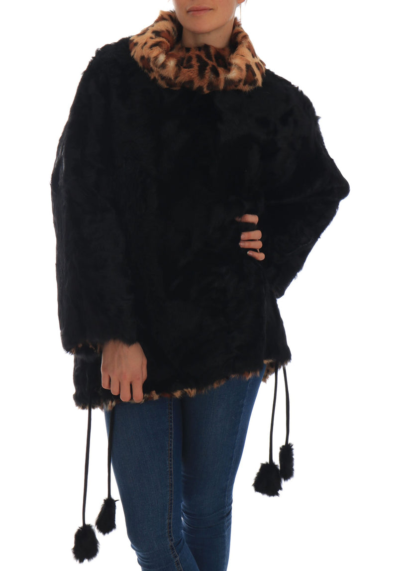 Elegant Black Lamb Fur Short Coat Dolce & Gabbana