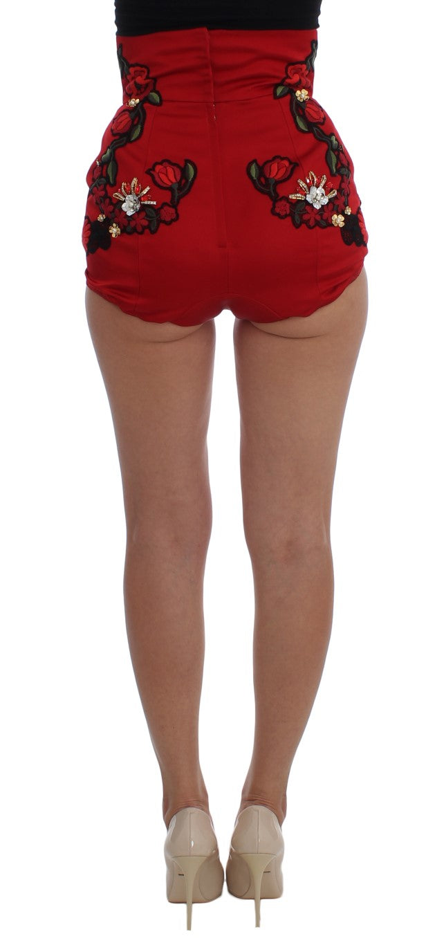 Ravishing Red Silk Embroidered Shorts Dolce & Gabbana