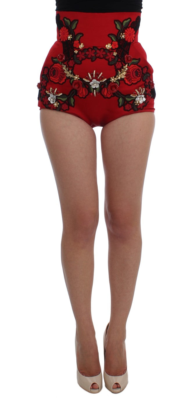 Ravishing Red Silk Embroidered Shorts Dolce & Gabbana