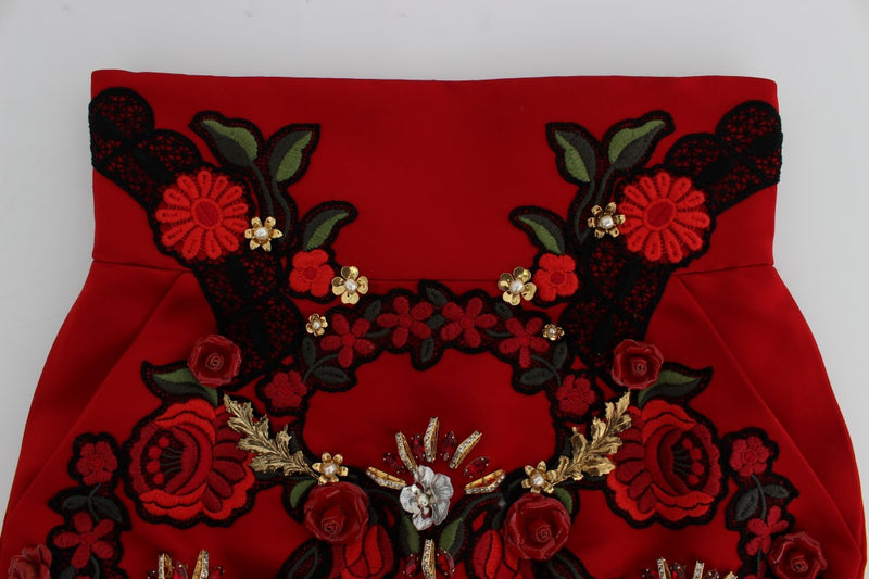 Ravishing Red Silk Embroidered Shorts Dolce & Gabbana