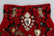 Red Silk Crystal-Embellished Mini Shorts Dolce & Gabbana