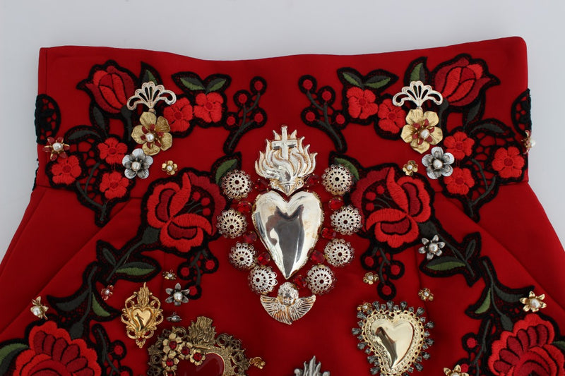 Red Silk Crystal-Embellished Mini Shorts Dolce & Gabbana