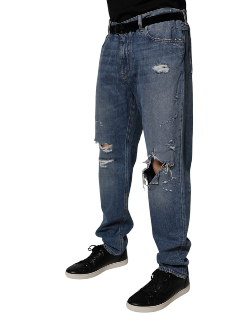 Blue Tattered Cotton Straight Denim Jeans Dolce & Gabbana
