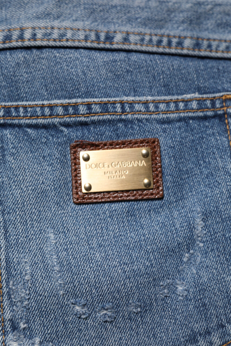 Blue Tattered Cotton Straight Denim Jeans Dolce & Gabbana
