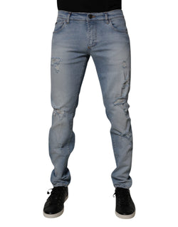Blue Tattered Cotton Skinny Men Denim Jeans Dolce & Gabbana