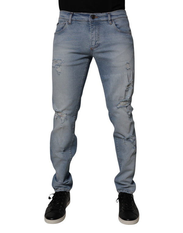 Blue Tattered Cotton Skinny Men Denim Jeans Dolce & Gabbana