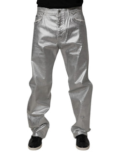 Metallic Silver Cotton Straight Denim Jeans Dolce & Gabbana