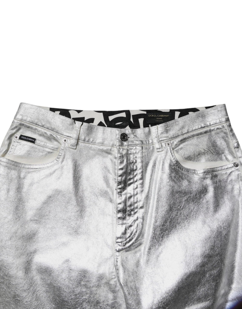 Metallic Silver Cotton Straight Denim Jeans Dolce & Gabbana