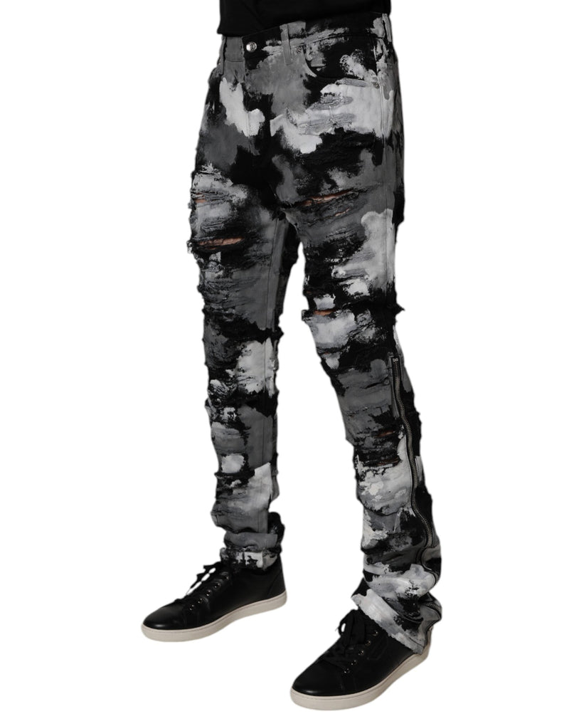 Multicolor Camouflage Tattered Skinny Denim Jeans Dolce & Gabbana