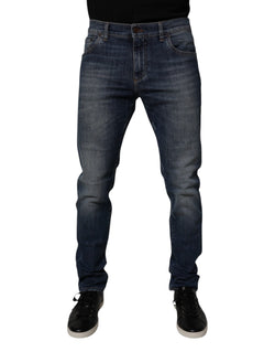 Dark Blue Cotton Leather Skinny Denim Jeans Dolce & Gabbana