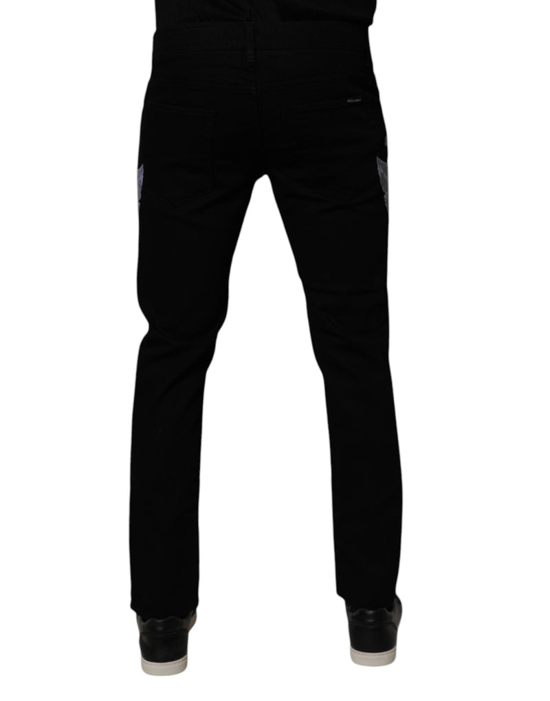 Black Floral Cotton Skinny Men Denim Jeans Dolce & Gabbana