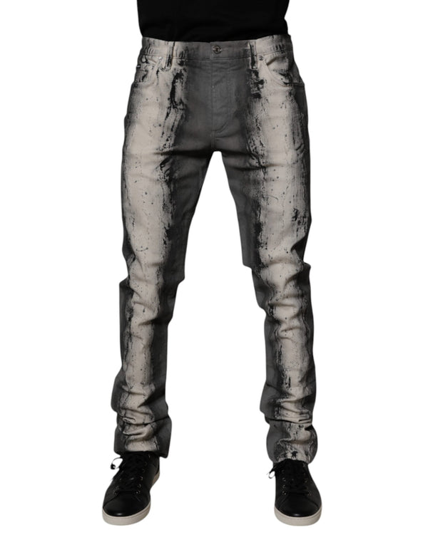 Gray Tie Dye Cotton Skinny Men Denim Jeans Dolce & Gabbana