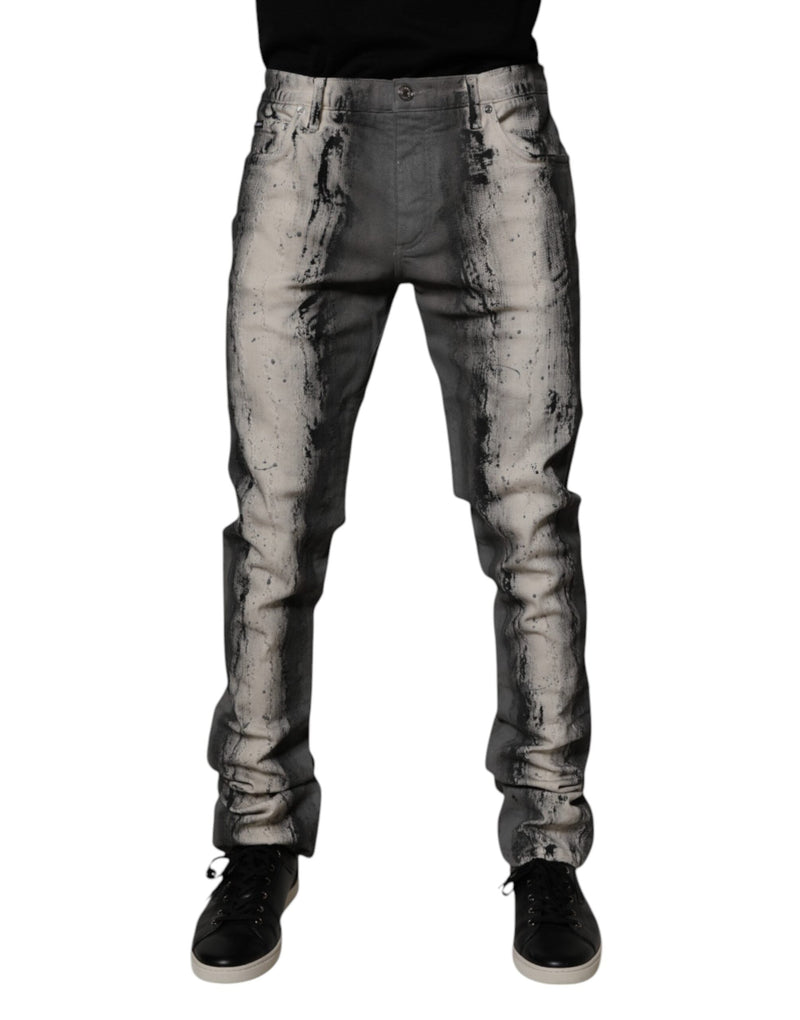 Gray Tie Dye Cotton Skinny Men Denim Jeans Dolce & Gabbana