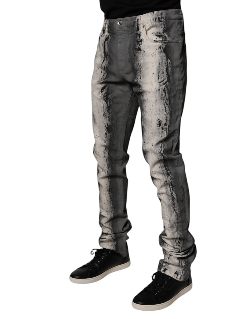 Gray Tie Dye Cotton Skinny Men Denim Jeans Dolce & Gabbana