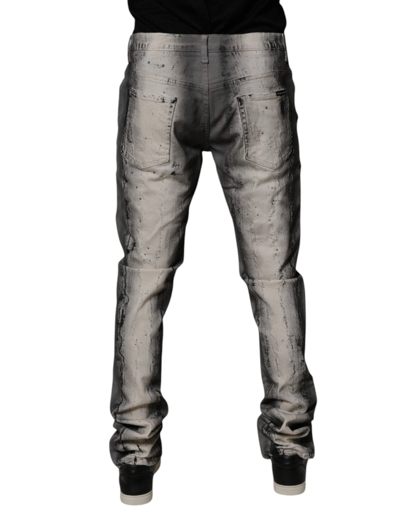 Gray Tie Dye Cotton Skinny Men Denim Jeans Dolce & Gabbana