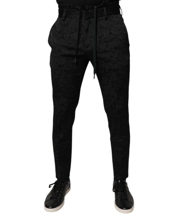 Black Brocade Polyester Skinny Dress Pants Dolce & Gabbana