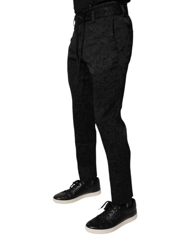 Black Brocade Polyester Skinny Dress Pants Dolce & Gabbana