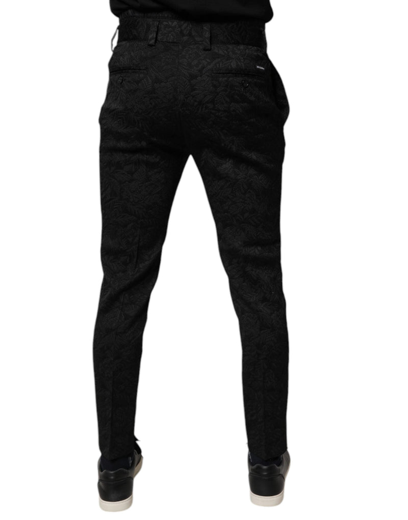 Black Brocade Polyester Skinny Dress Pants Dolce & Gabbana