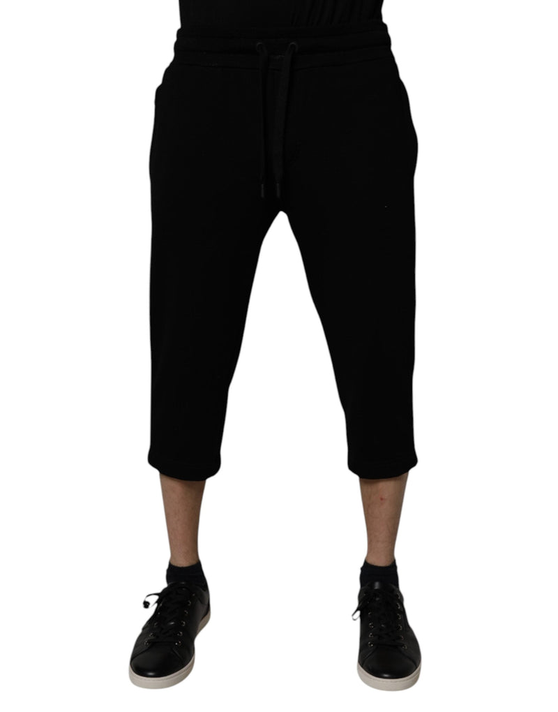 Black Cotton Blend Cropped Sweatpants Pants Dolce & Gabbana