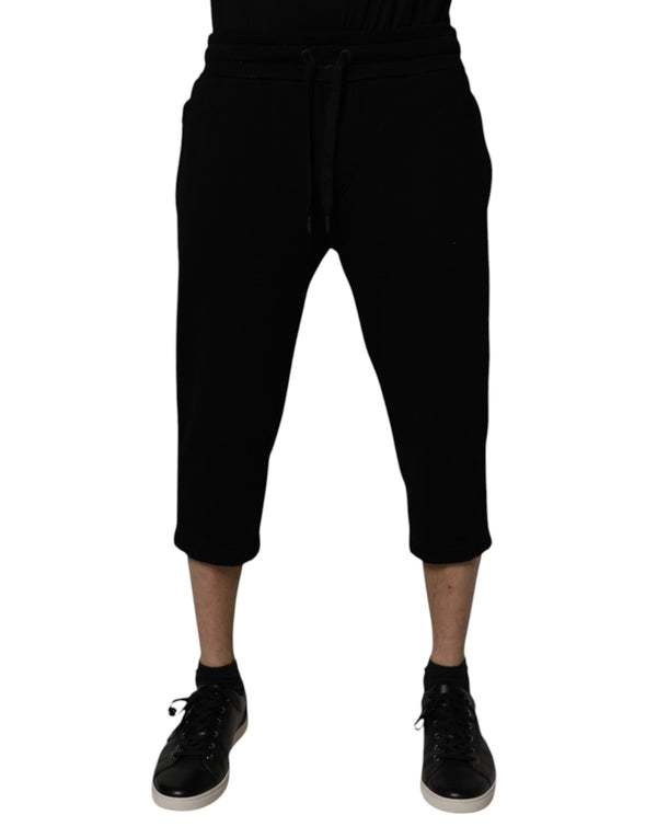 Black Cotton Blend Cropped Sweatpants Pants Dolce & Gabbana