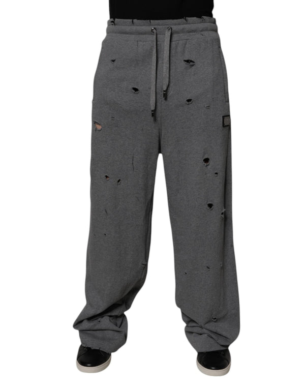 Gray Cotton RipStyle Straight Sweatpants Pants Dolce & Gabbana