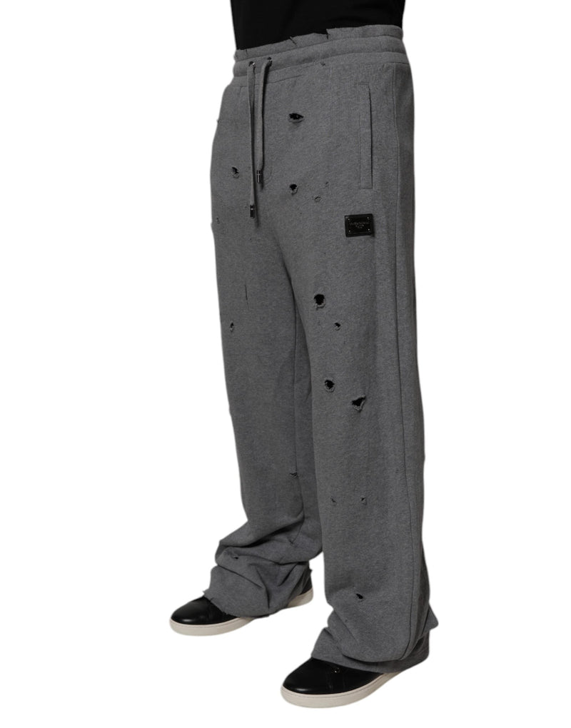 Gray Cotton RipStyle Straight Sweatpants Pants Dolce & Gabbana