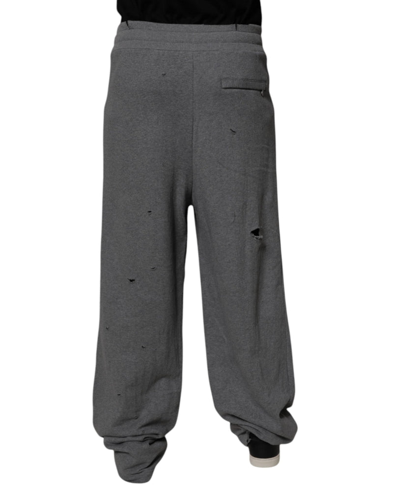 Gray Cotton RipStyle Straight Sweatpants Pants Dolce & Gabbana