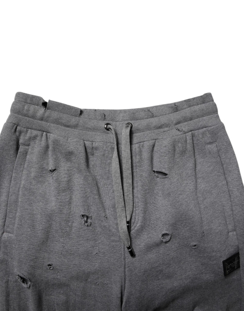 Gray Cotton RipStyle Straight Sweatpants Pants Dolce & Gabbana