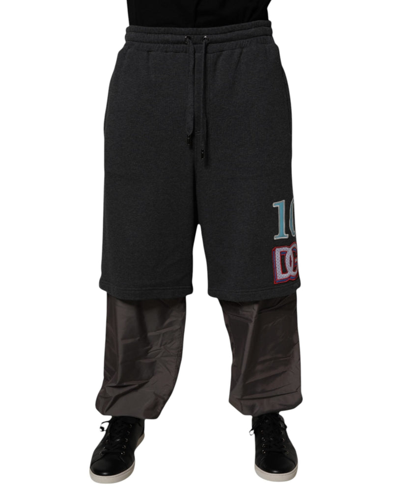 Dark Gray Cotton Layered Straight Sweatpants Pants Dolce & Gabbana