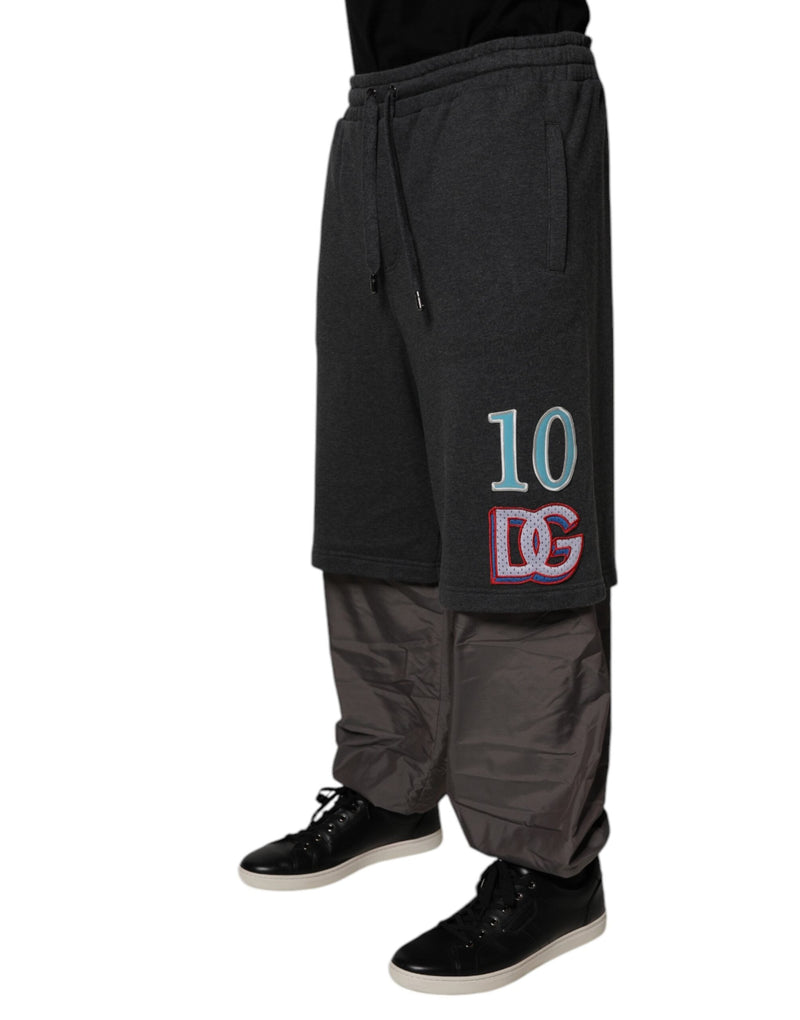 Dark Gray Cotton Layered Straight Sweatpants Pants Dolce & Gabbana
