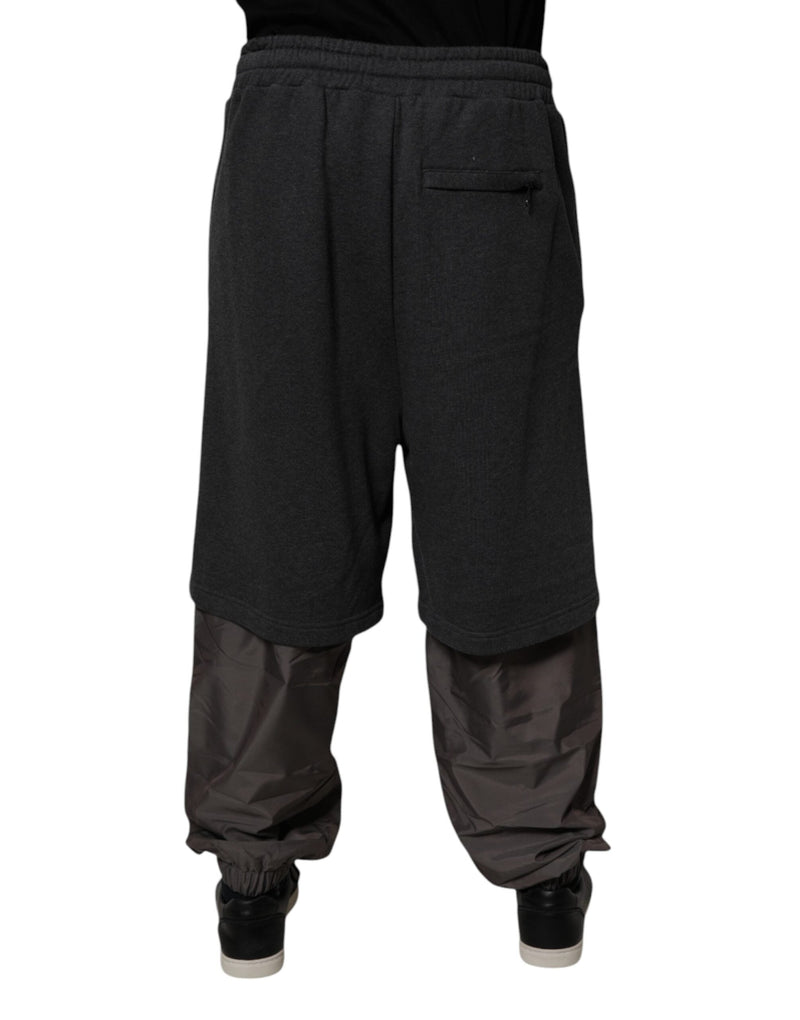 Dark Gray Cotton Layered Straight Sweatpants Pants Dolce & Gabbana