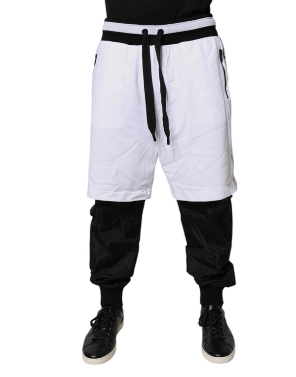 Black White Cotton Layered Sweatpants Pants Dolce & Gabbana