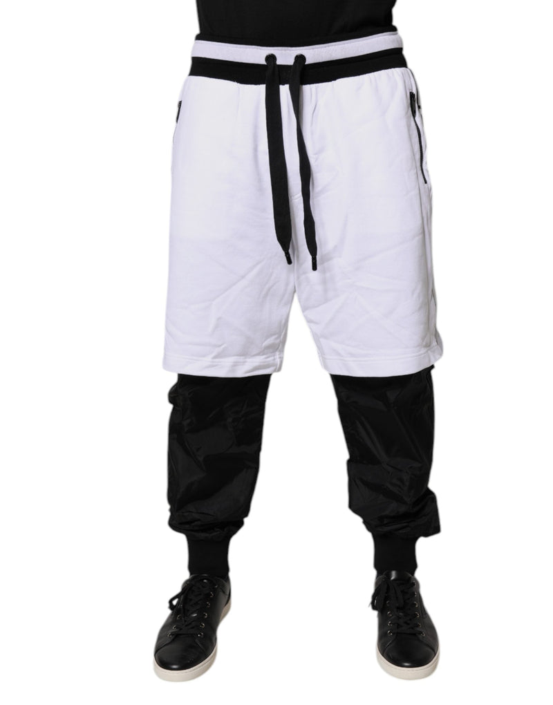 Black White Cotton Layered Sweatpants Pants Dolce & Gabbana