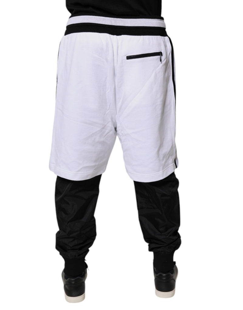 Black White Cotton Layered Sweatpants Pants Dolce & Gabbana