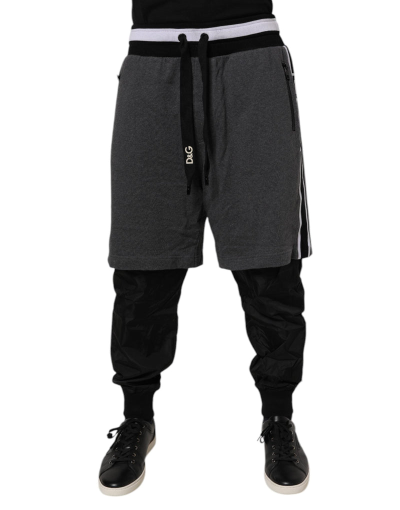 Black Gray Cotton Layered Men Sweatpants Pants Dolce & Gabbana