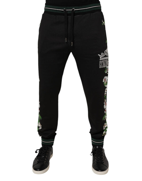 Black Floral King Men Jogger Sweatpants Pants Dolce & Gabbana