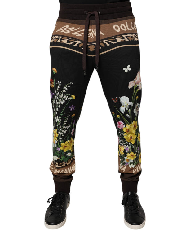 Black Floral Cotton Jogger Sweatpants Pants Dolce & Gabbana