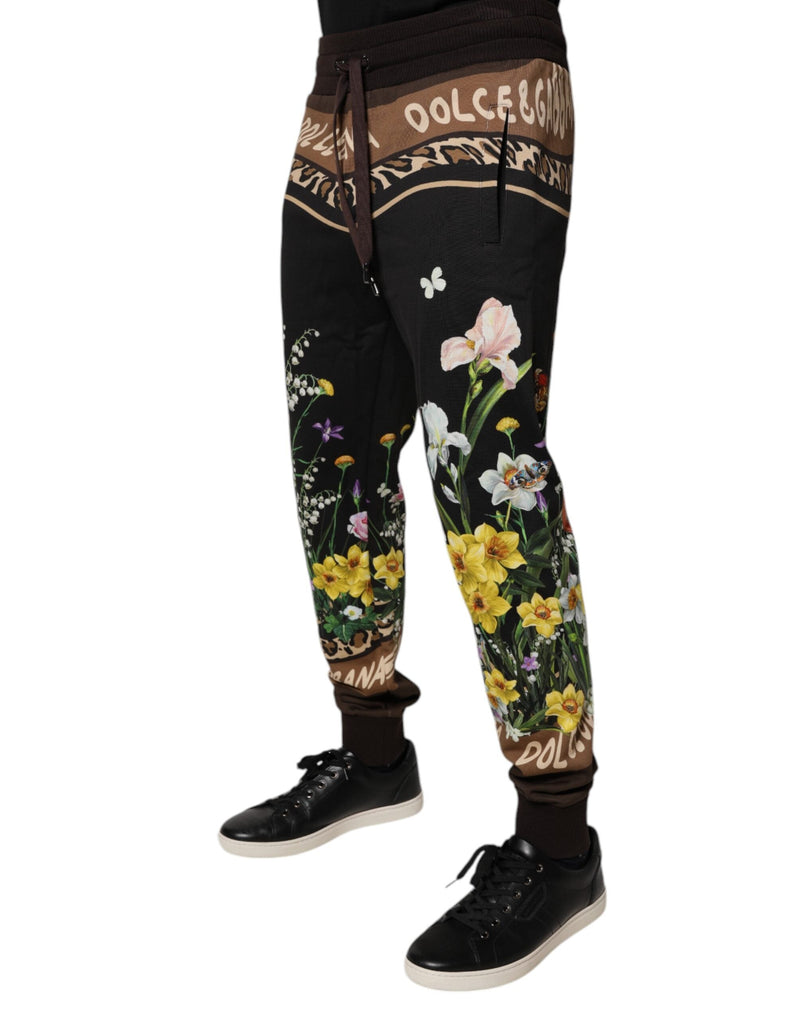 Black Floral Cotton Jogger Sweatpants Pants Dolce & Gabbana