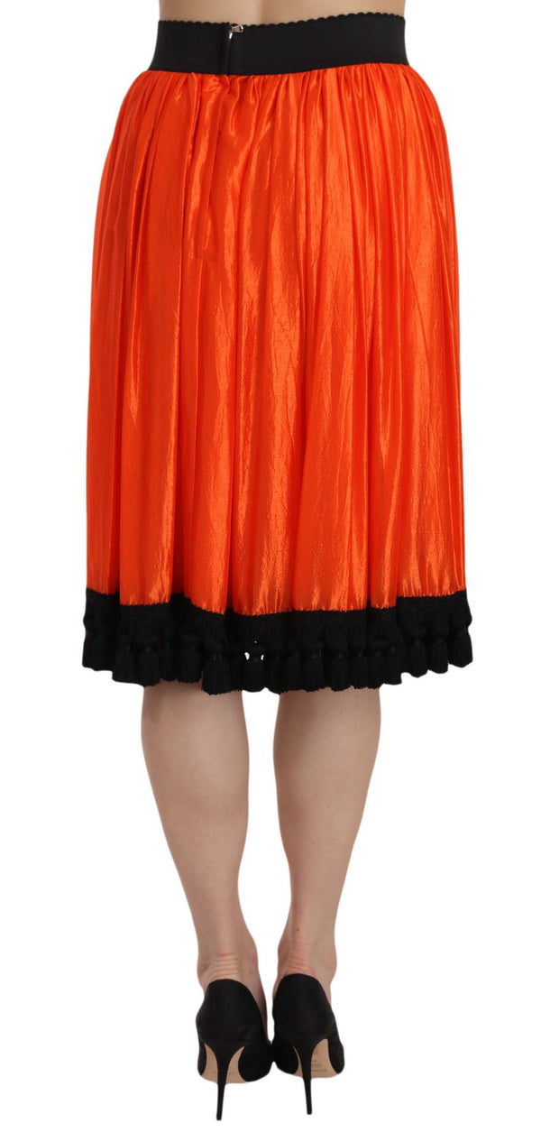 High-Waist Black & Orange Knee-Length Skirt Dolce & Gabbana