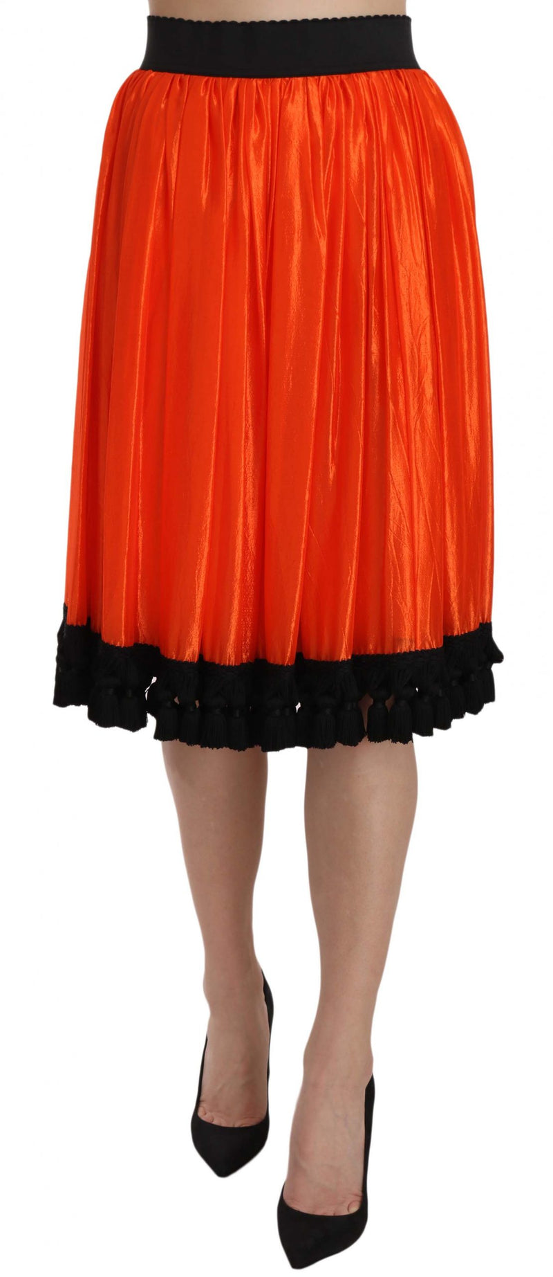 High-Waist Black & Orange Knee-Length Skirt Dolce & Gabbana