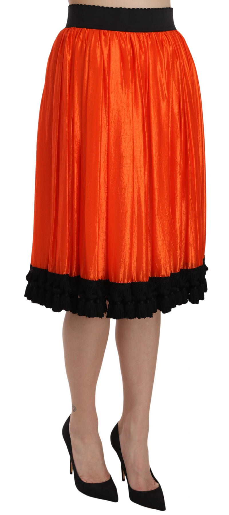 High-Waist Black & Orange Knee-Length Skirt Dolce & Gabbana