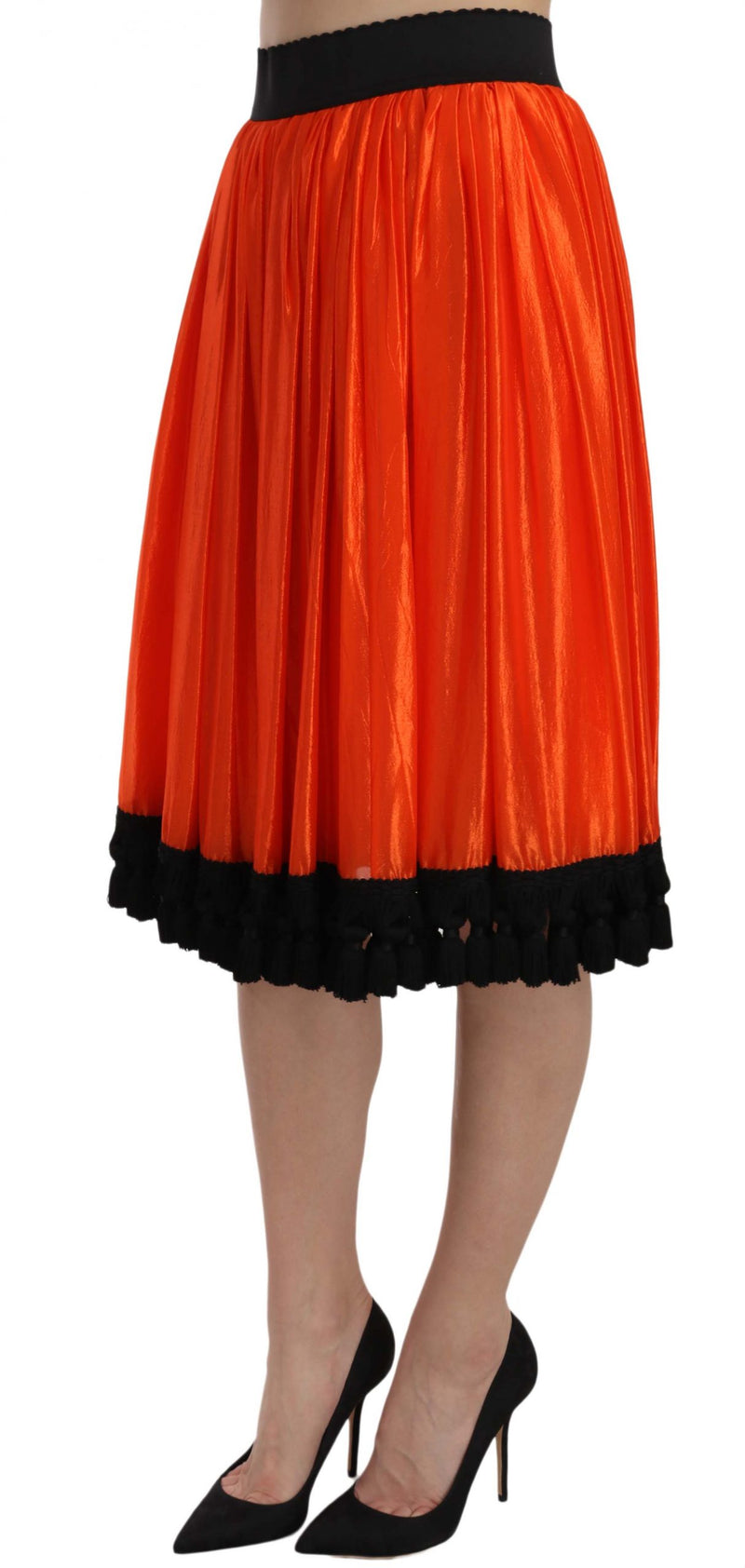 High-Waist Black & Orange Knee-Length Skirt Dolce & Gabbana