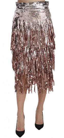 Metallic Sequin Tulle High-Waist Midi Skirt Dolce & Gabbana