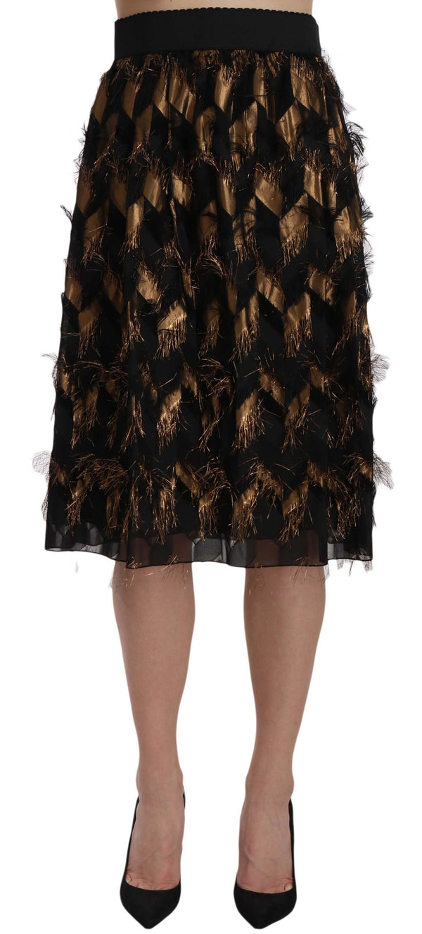 Elegant Gold Black Silk Blend High Waist Skirt Dolce & Gabbana