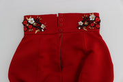 Red Silk Crystal-Embellished High Waist Shorts Dolce & Gabbana